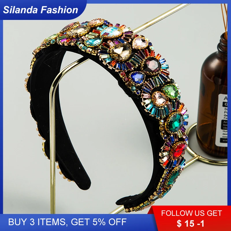 

Silanda Fashion New Ins Women Hair Band European Baroque Shining Rhinestone Glass Drill Inlaid Wide-brimmed Headband Hair Loop