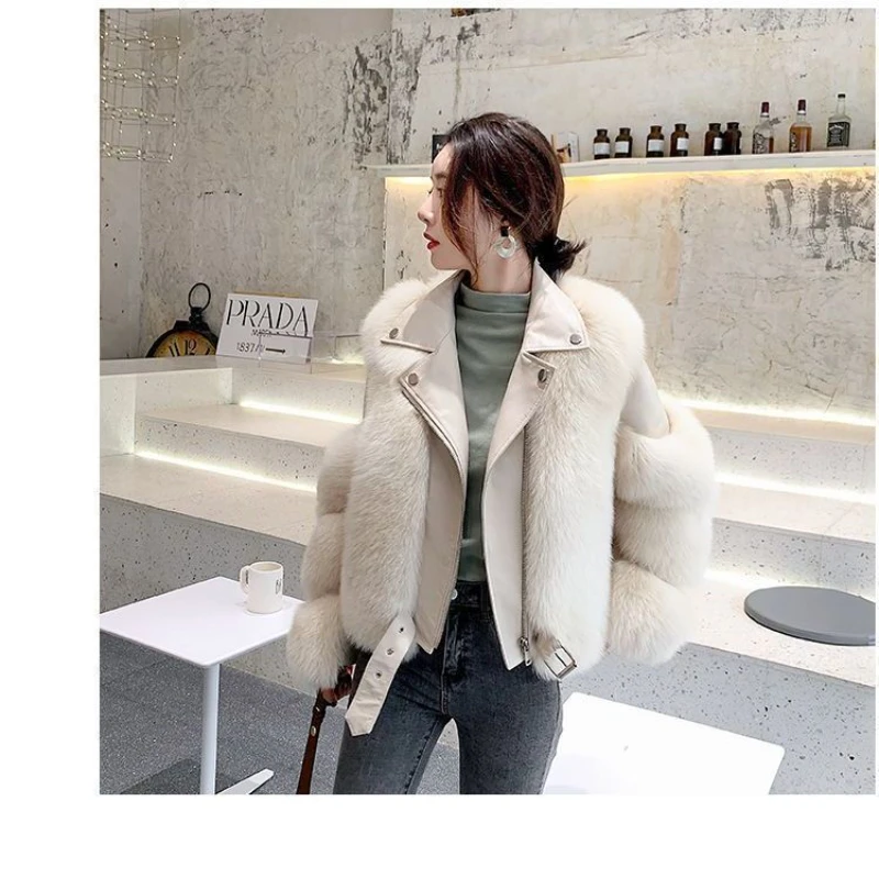 

Женская плюшевая куртка, короткая женская кожаная Лоскутная свободная шуба из искусственного лисьего меха с принтом, женское стильное теплое пальто из искусственного меха G136