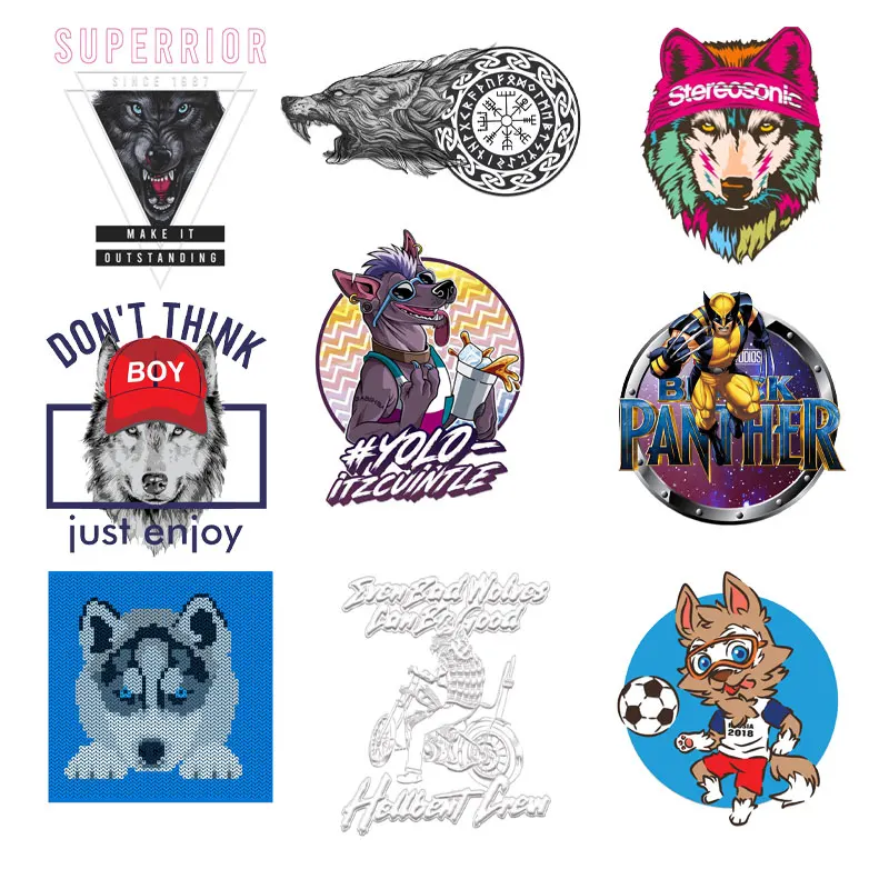 

Wolf Patches Heat Transfer Vinyl Designs for T Shirts Animal Transfer Iron-on Clothes Fusible Clothing Patch Custom Patch