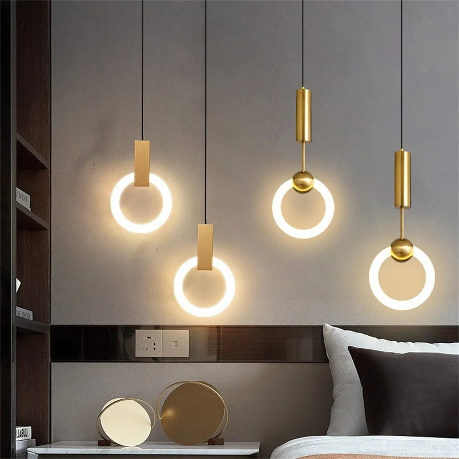 Modern Luxury Ring Bedroom Bedside LED Pendant Lights Restaurant Bar Cafe Hanging Light Long chandelier Suspension Pendant Light