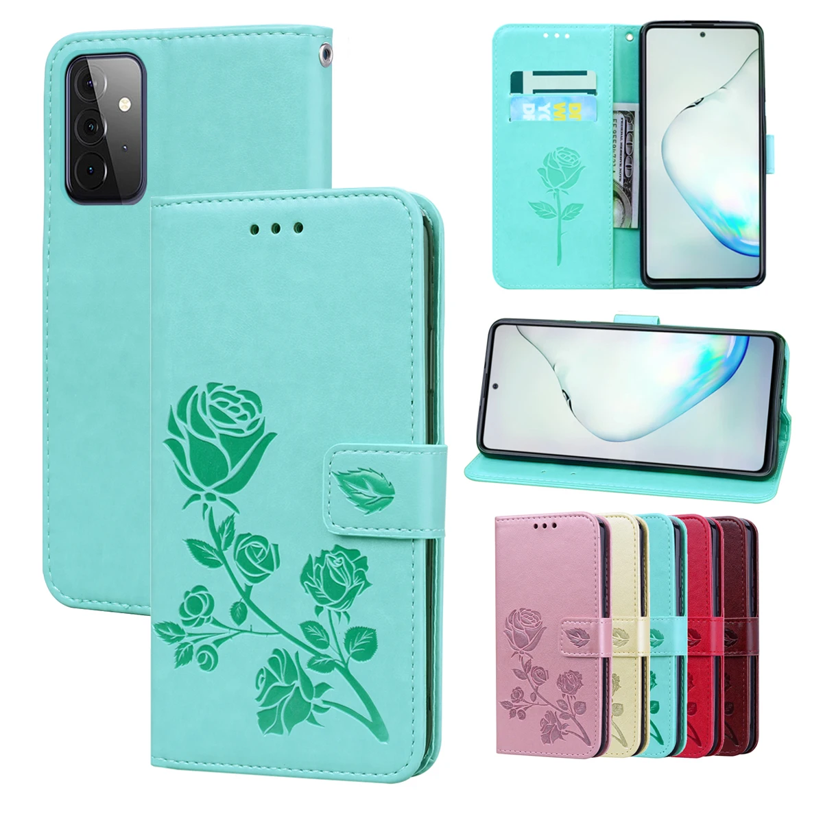 Кожаный чехол-книжка для Samsung Galaxy A72 5G Rose чехол-бумажник 4G