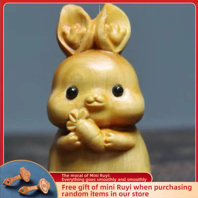 

Cliff Cedar Wood Carving Chinese Zodiac Rabbit Hand Piece Play Modern Handicraft Pieces Wooden Figurines Decorative Figurines
