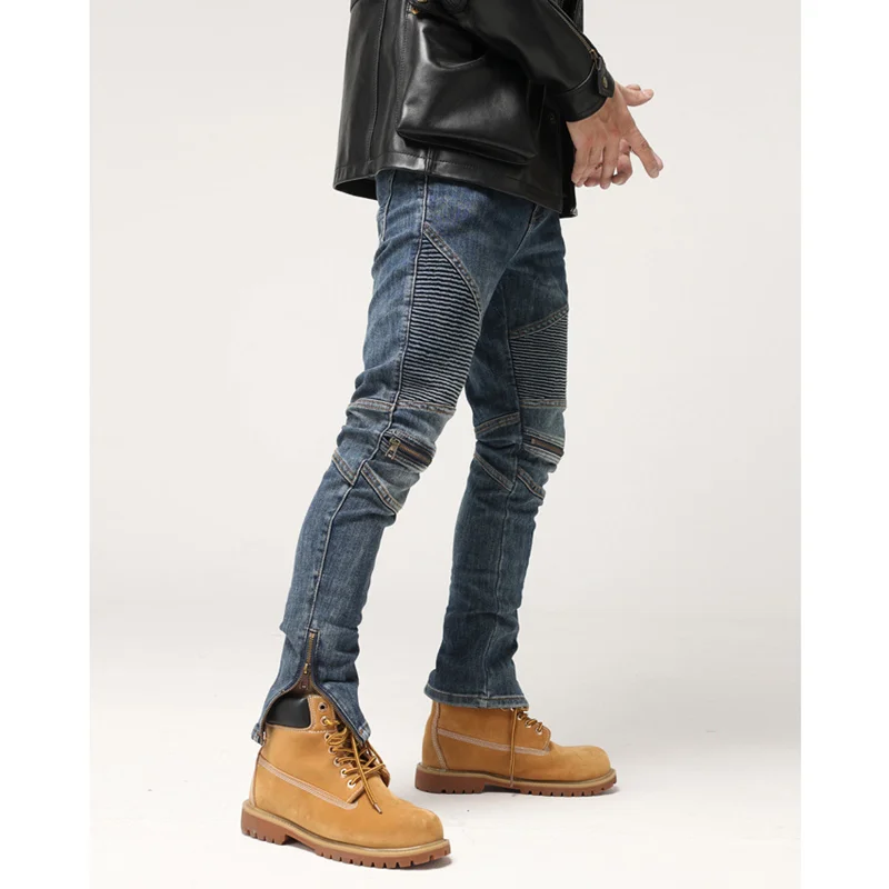 Streetwear Men 2022 Fashion New Pattern Splicing Knee Zipper Jeans Self-cultivation Temperament Blue Pencil Pants Autumn Female