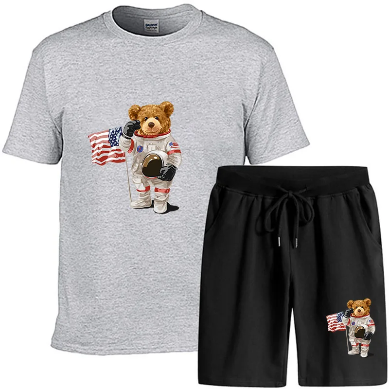 

Men's T-shirt Set Summer Breathable O Neck Short Sleeves + Knee-length Pants Set Suitable for Men and Women Casual Home Clothing