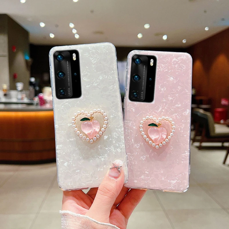 

Diamond Inlay Heart shaped peach Phone Case Coque For Huawei Y7A Y8S Y9S Y9A Transparent silicone Back Cover phone shell