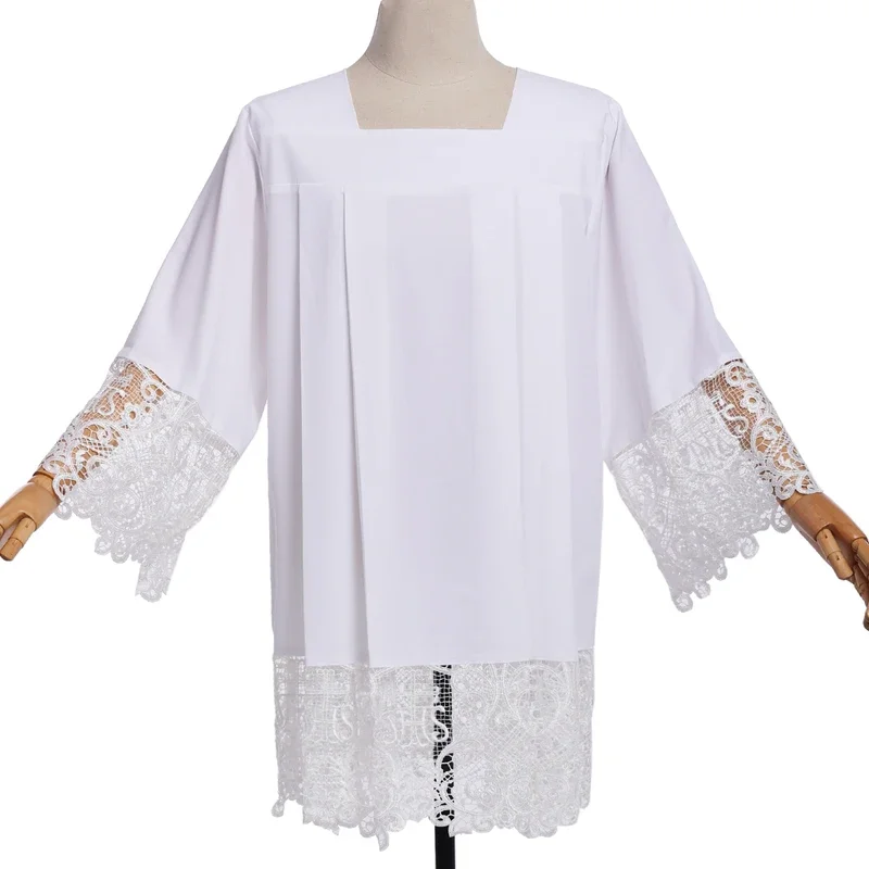 Белое пасторальное платье Surplice католический плиссированный кружевной