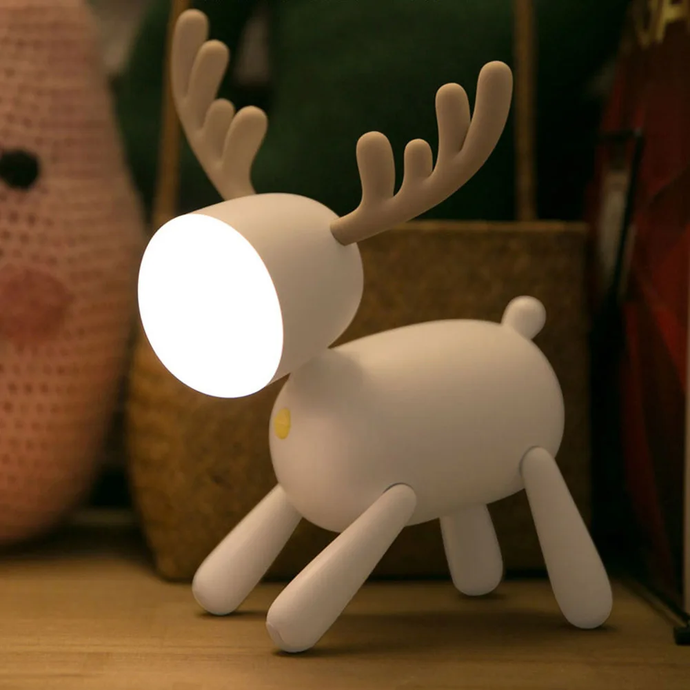 

USB Charging Cute Elk Deer LED Night Lights Dimmable Bedside Table Desk Lamp for Kids Room Baby Nursery Kawaii Room Decorations