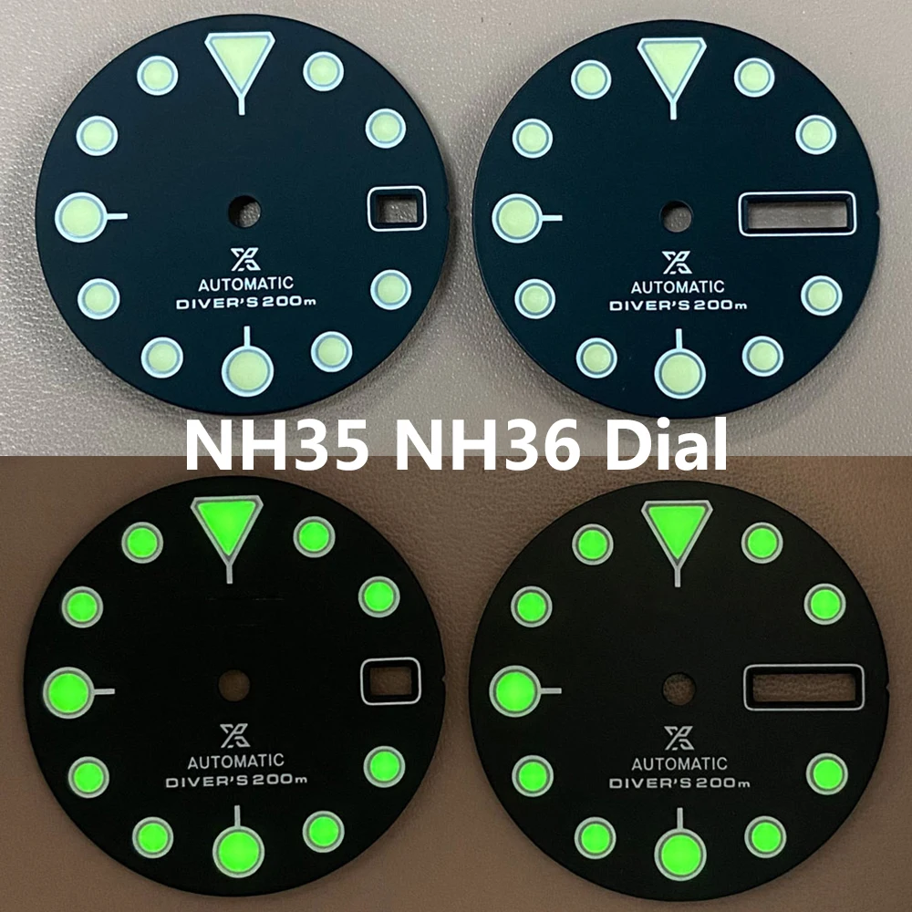 

NH35 Dial C3 Green Luminous 28.5mm Single/Double Calendar Dial Fits for NH35 NH36 4R36 Automatic Movement SKX007 Watch Faces