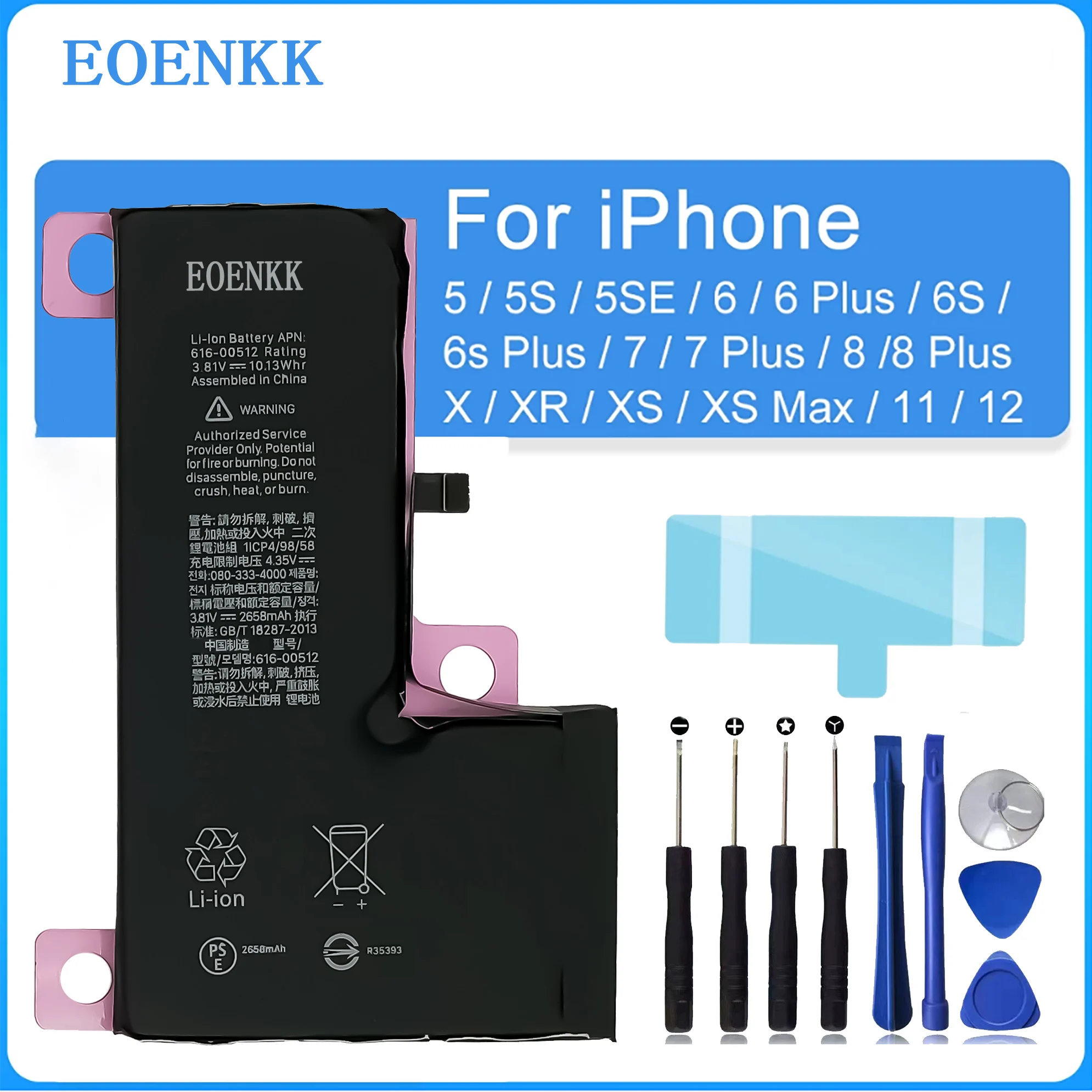 

EOENKK Battery for iPhone 13 X XS XR SE 5 5S 5C 6 6S 7 7S 8 8S SE2 11ProMax 12pro Repair Part High Capacity Phone Batterie