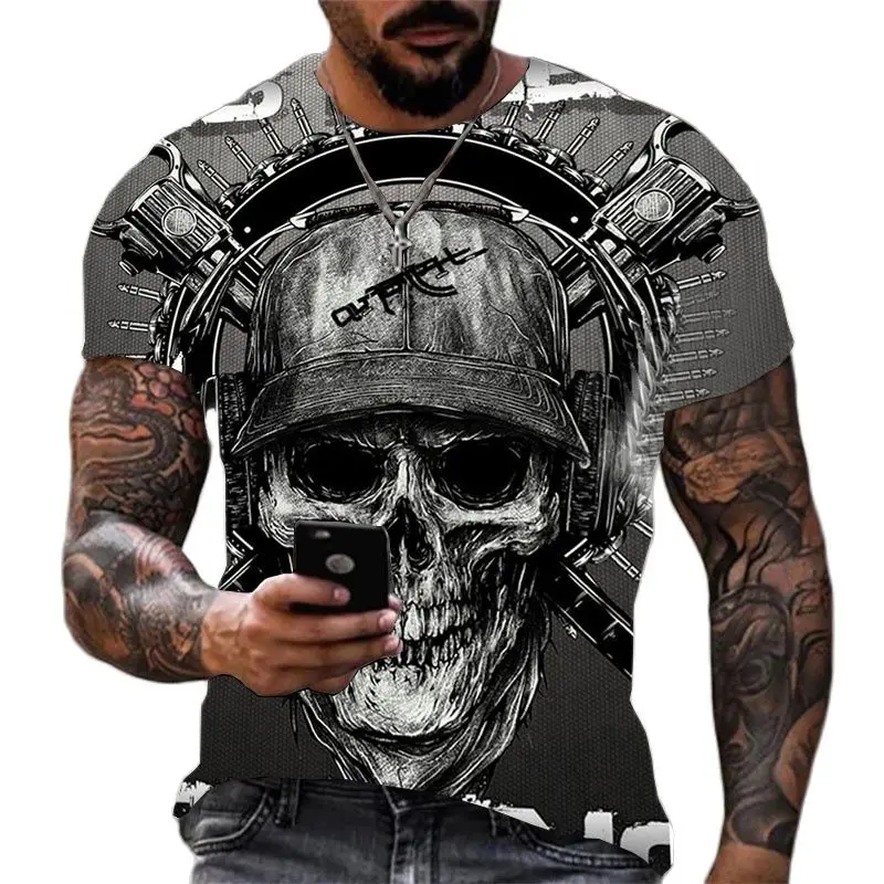 

Summer Skull 3D Printed T-shirt For Men Fashion Casual Loose T Shirt Oversize Round Neck Tshirt High Quality Street Sport Tops