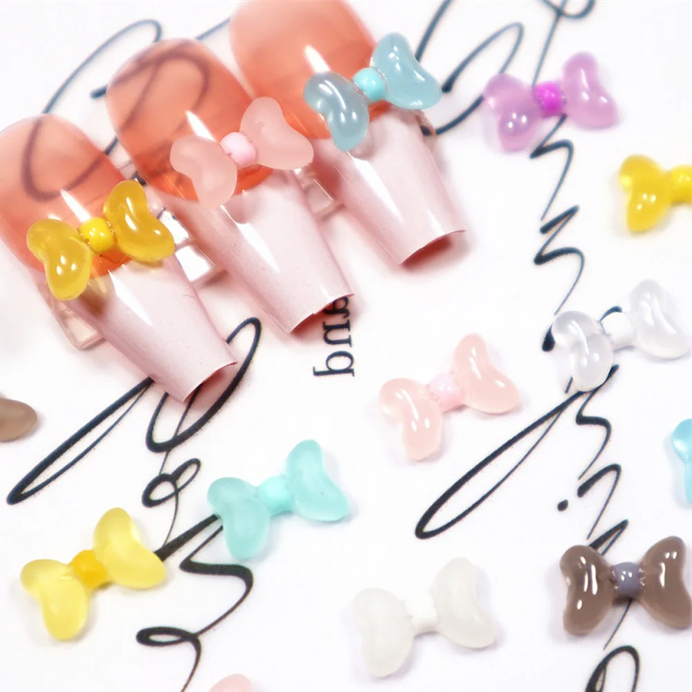 

50Pcs Jelly Bow Tie Nail Art Charms 3D Japanese Transparent Matte Cute Bowknot Nail Rhinestones DIY Design Nail Accessories