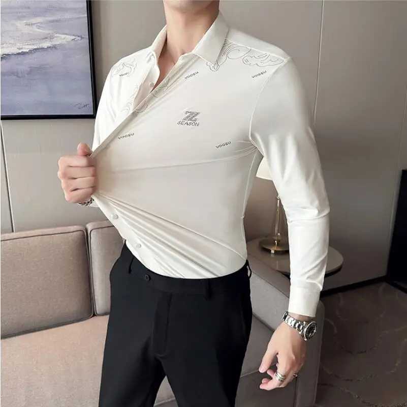 

Men Highly Elastic Dress Shirts Smart Casual Long Sleeve Shirts Good Quality Men Slim Fit Shirts New Spring Male Dress Shirts