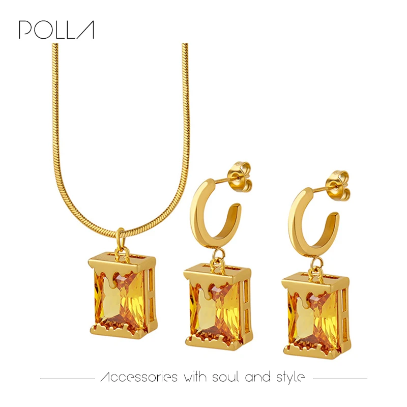 

Original High Quality Vintage Shiny Brass Zircon Drop Pendant Earrings+Necklace Set for Women Temperament Versatile Fine Jewelry