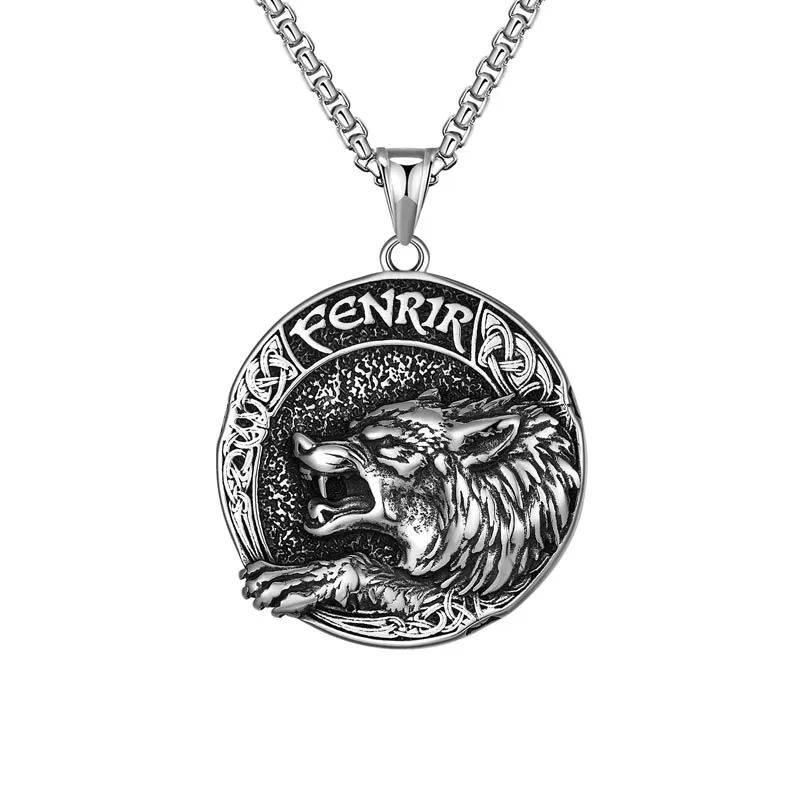 

Punk Nordic style FENRIR Fenrir wolf titanium steel Viking Odin Steel Men Necklace
