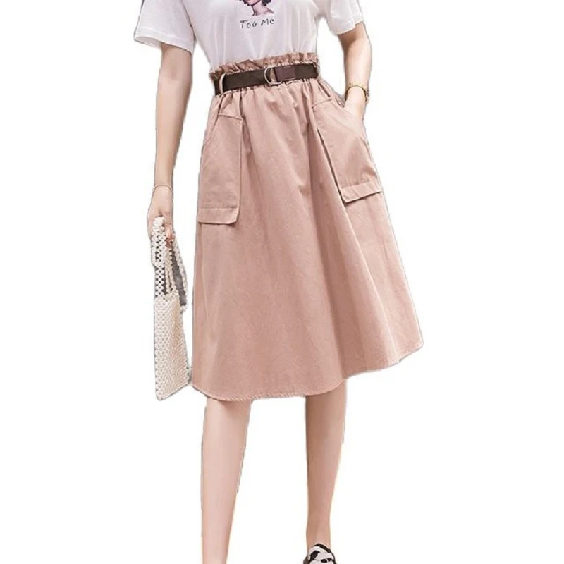 

Wisher&Tong 2022 Summer Cargo Skirt Hight Waist Women's A-line Skirts With Sashes Korean Fashion Long Back Skirt Jupe Femme Été