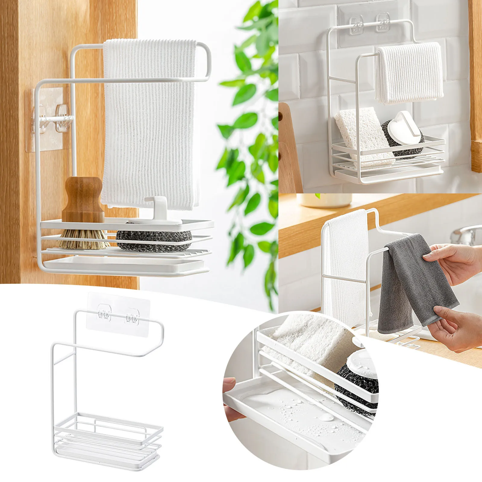 

Drying Rack for Sink Roll up Dishwashing Sponge Rag Draining Storage Rack Kitchen Wall Mounted Multi Functional Draining Rack