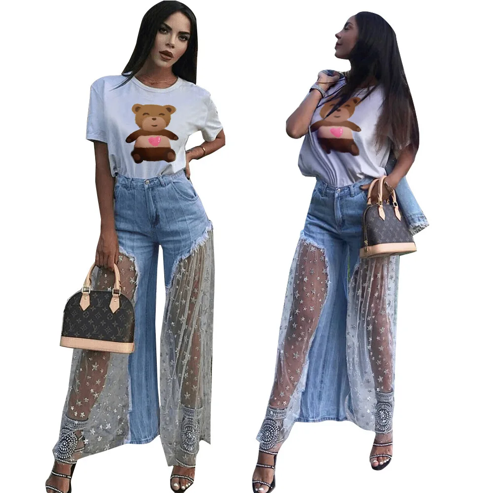 

Джинсы женские прозрачные с широкими штанинами, 2022