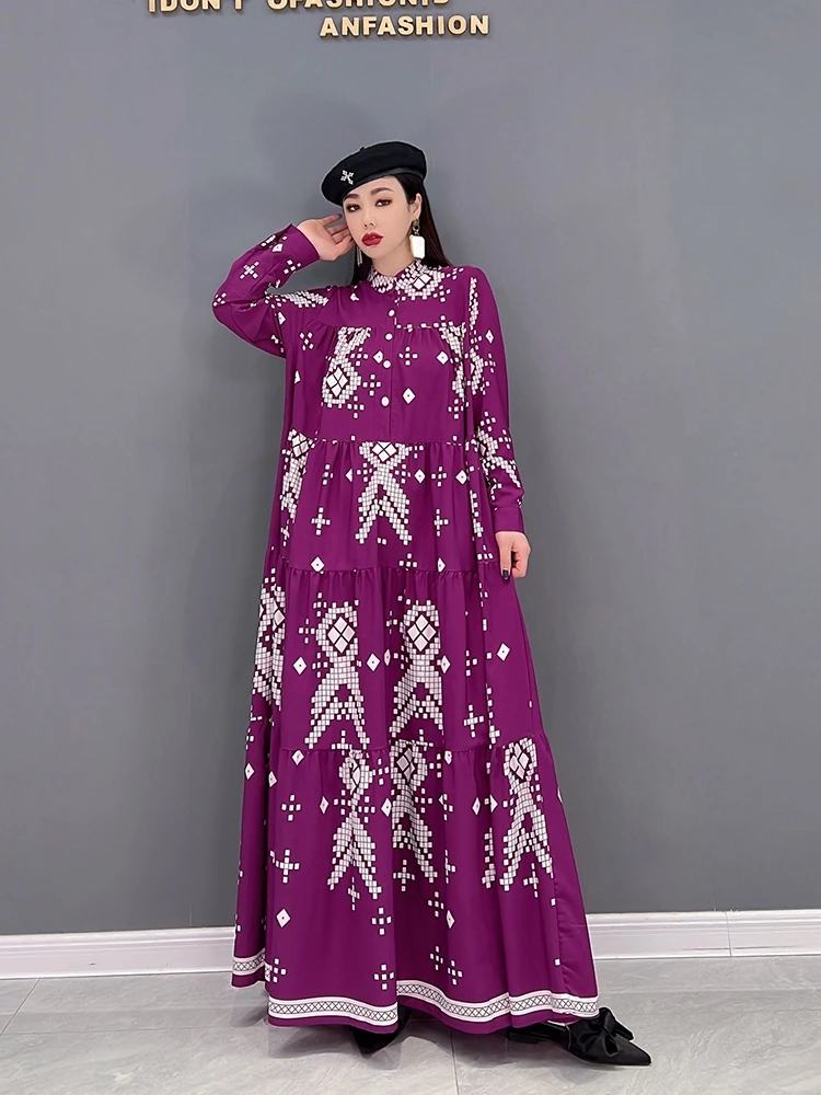 

SuperAen 2022 Spring New Fashion Casual Printing Loose Oversized STAND A-LINE Dresses for Women