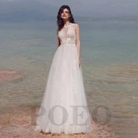 elegant wedding dress illusion exquisite appliques sleeveless buttons beading sexy beach tulle vestido de novia for women