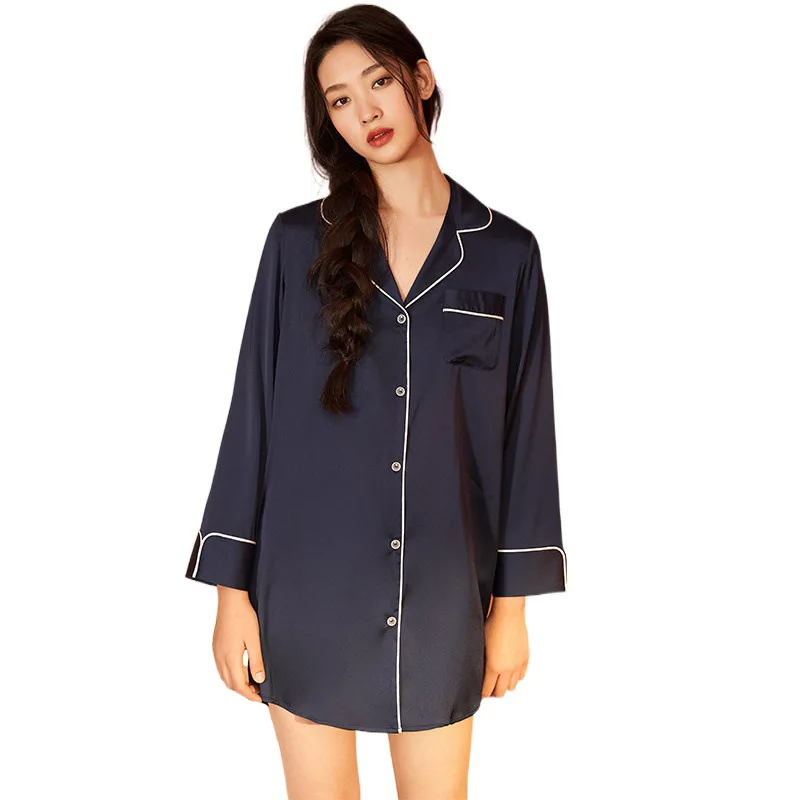 Autumn Summer Silk Nightgown Women's Silk Satin Homewear Sleepwear One-Piece Pyjamas Night Dress Nightwear For Women Sleeping