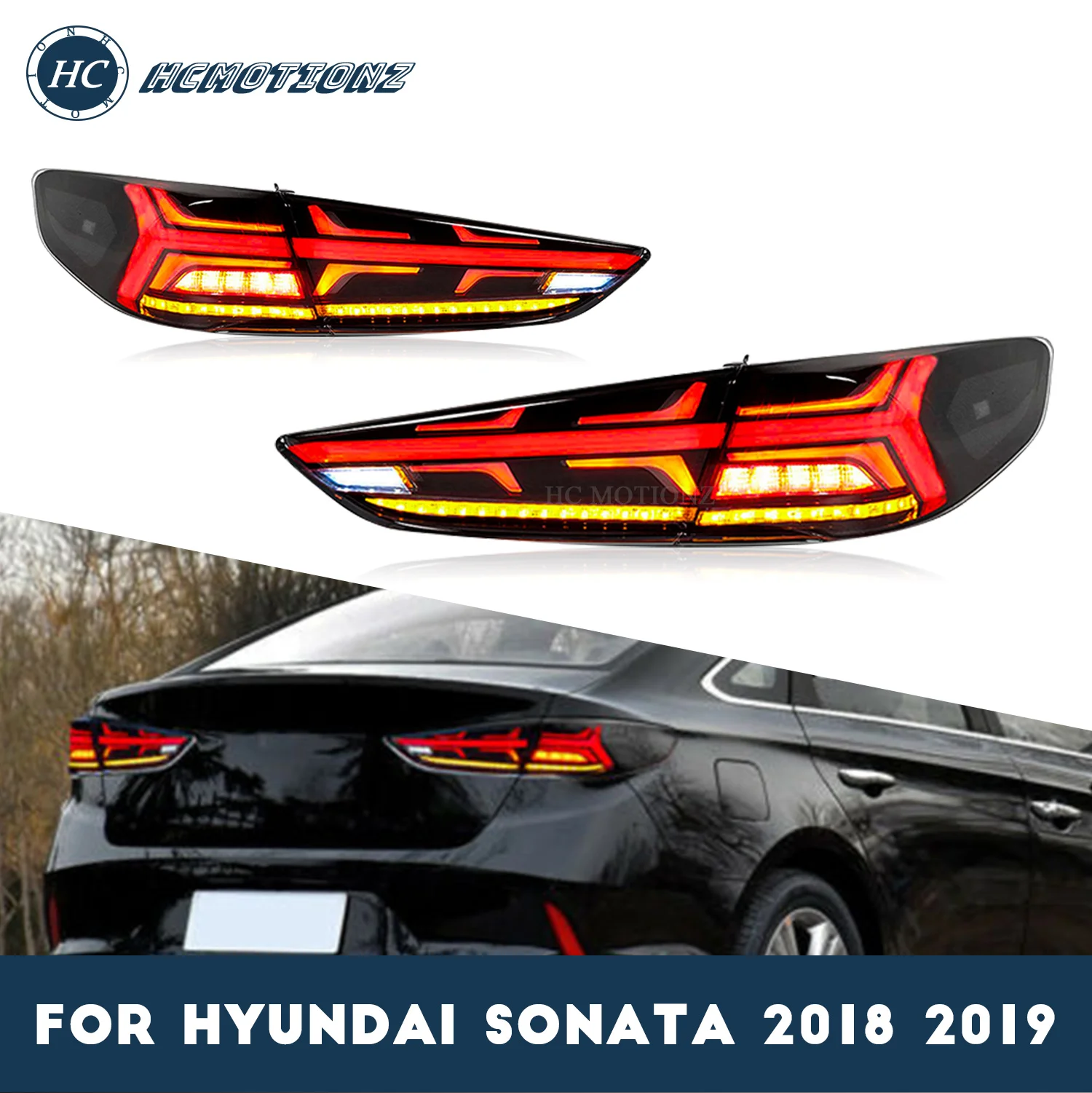 

HCMOTIONZ Tail Light Assembly Fit For Hyundai Sonata 2017 2018 2019 Full LED Rear Lamp with Sequential Turn Signal Brake Light