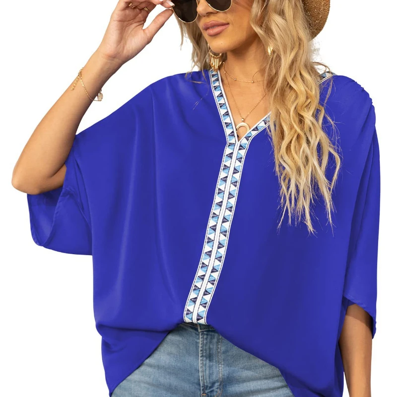 

Женская шифоновая блузка с рукавом летучая мышь, V-образным вырезом