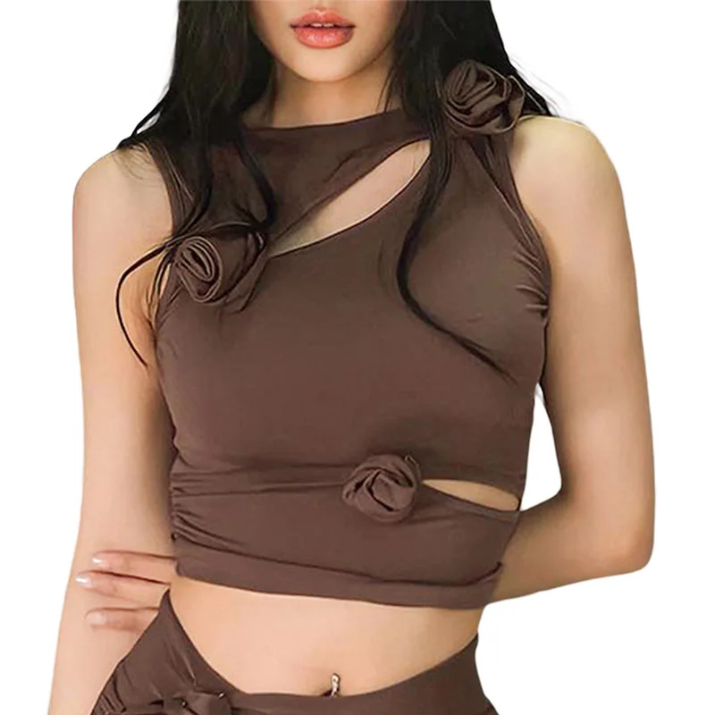 

Женский сексуальный жилет, облегающий однотонный летний топ без рукавов с вырезом лодочкой и цветочным принтом для клуба