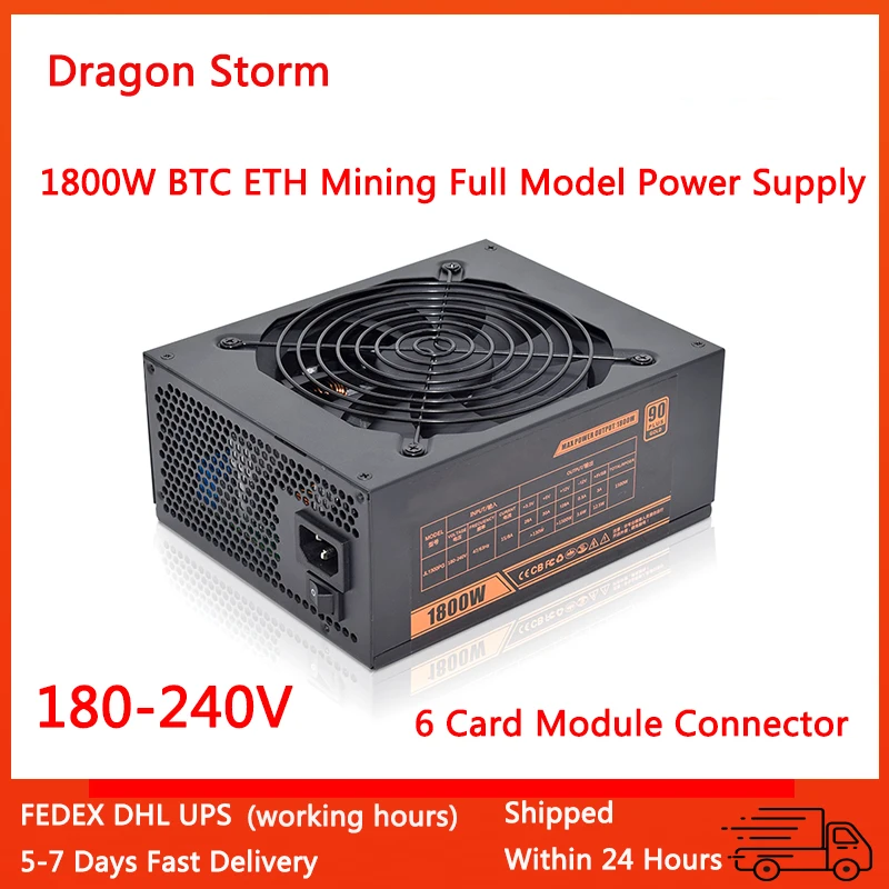 Оригинальный 1800 Вт полный модуль майнинга 180 В-240 В блок питания 6 GPU Ethereum ETH ATX PC psu