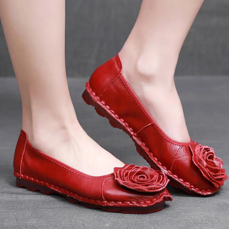 Spring Autumn Handmade Gravida Flats 2022 New Style Flower Genuine Leather Shoes Female Ballet Flats Casual Shoes Woman Loafers