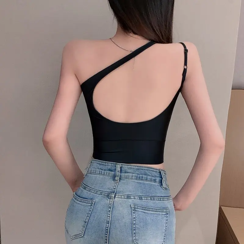 Топ женский укороченный с лямкой на шее пикантная майка открытой спиной Модный