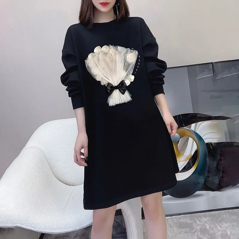 Толстовка платье спортивный костюм Женская Повседневная Однотонная футболка с