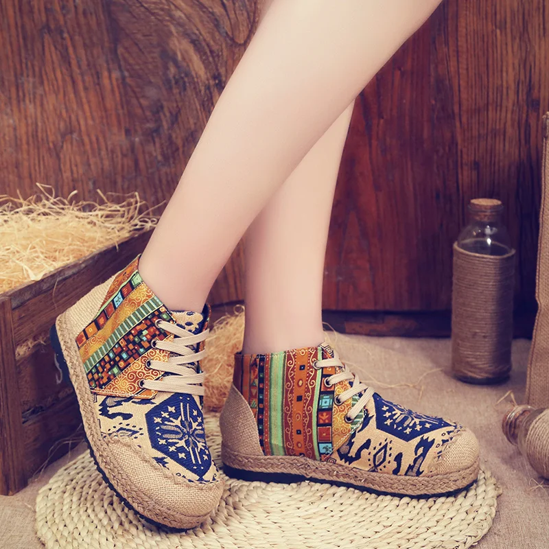 

High-top Cotton Linen Shoes Women's Autumn New Ethnic Style Couple Shoes Female Student Shoes Doll Shoes
