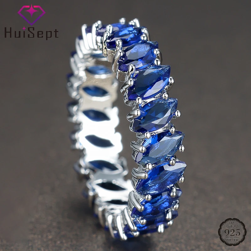 

HuiSept Fashion Ring 925 Silver Jewelry with Blue Zircon Gemstone Accessories for Women Wedding Promise Party Gift Finger Rings