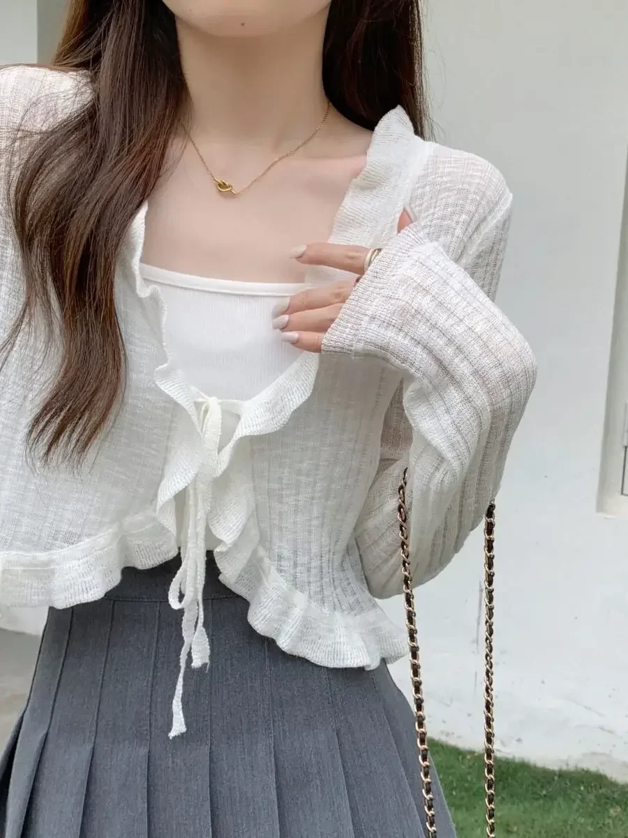 Осенний новый однотонный тонкий кардиган женский милый элегантный черный