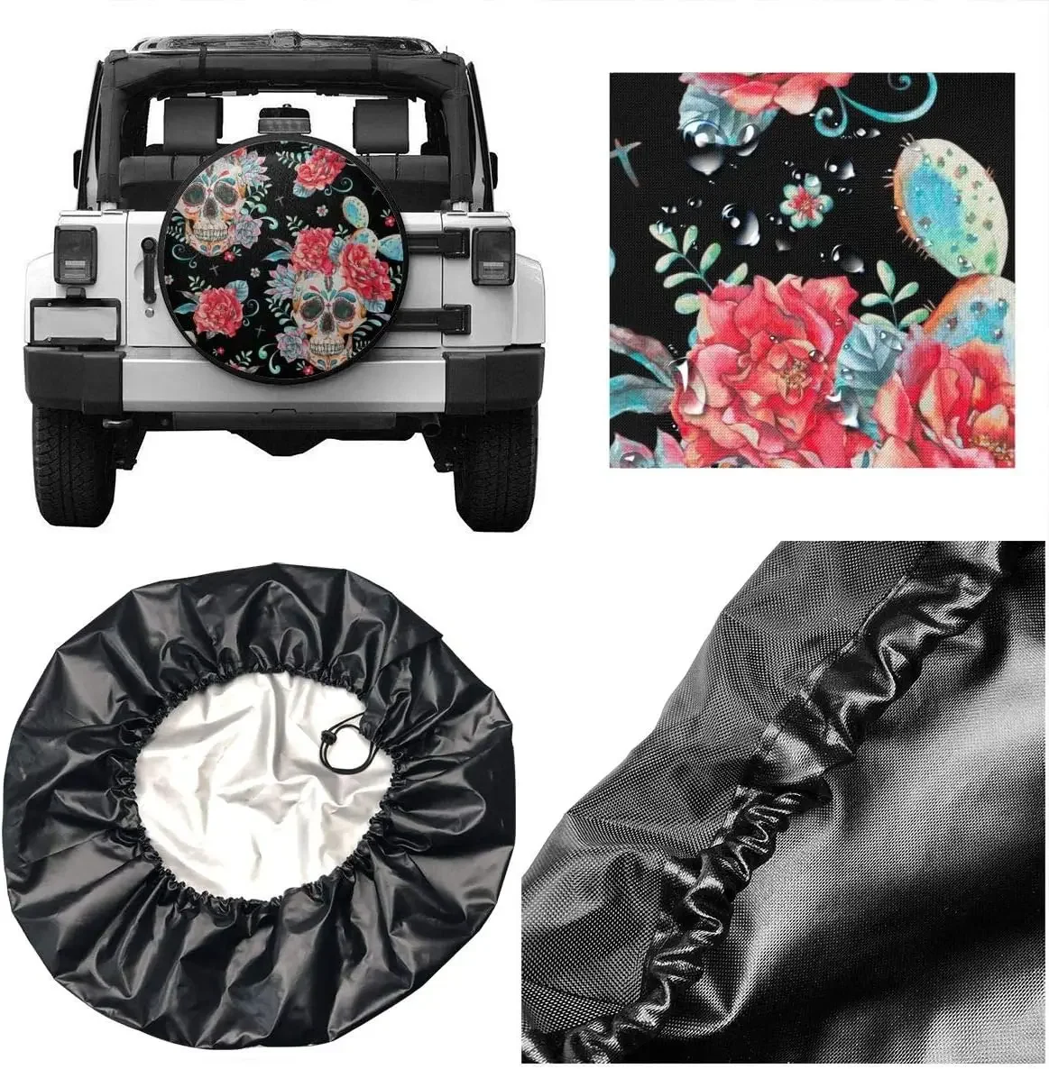 Чехлы на запасные колеса винтажные акварельные черепа розы кактусы чехлы