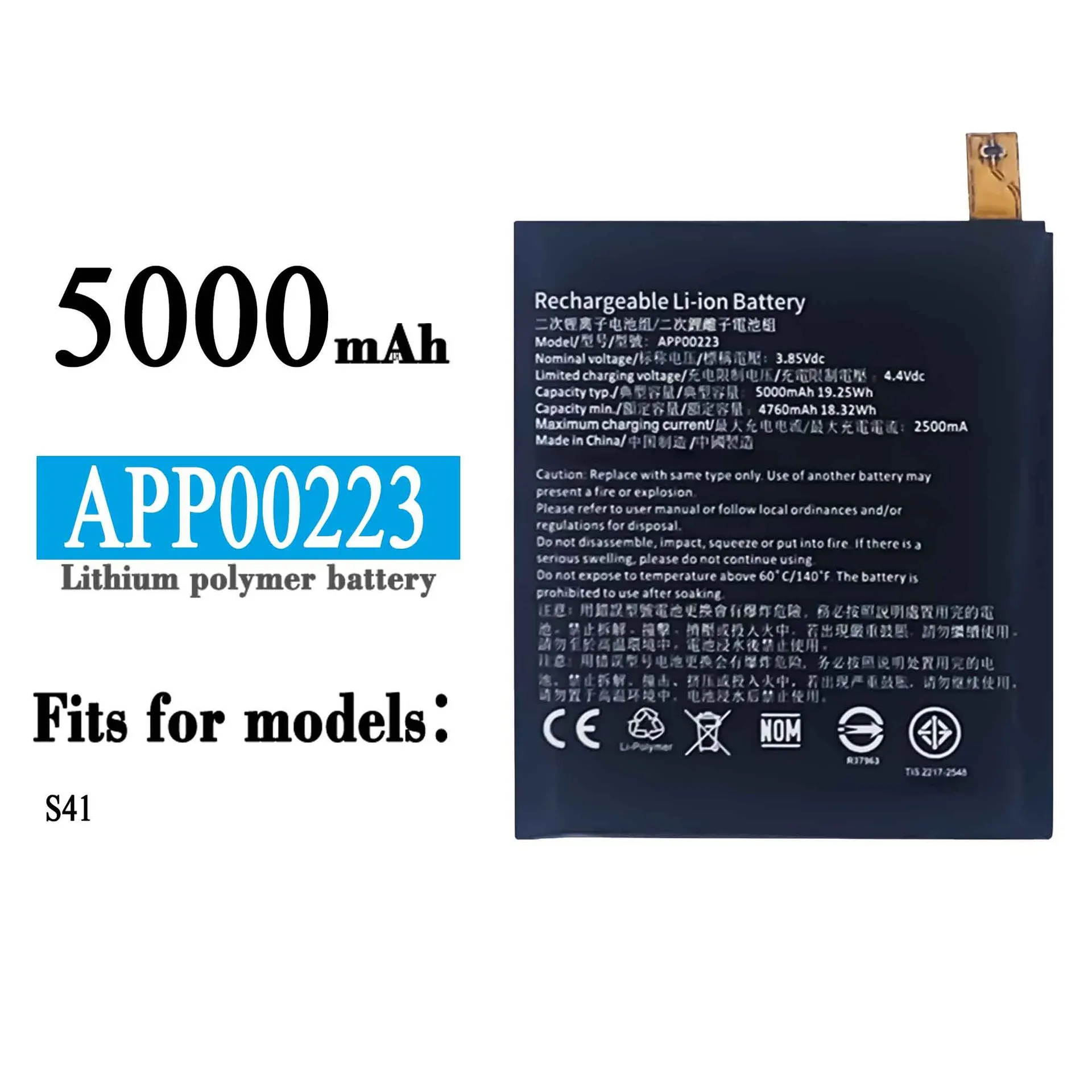 

APP00223 Orginal High Quality Replacement Battery For CAT Caterpillar S41 Large Capacity 5000mAh Lithium Internal Latest Bateria