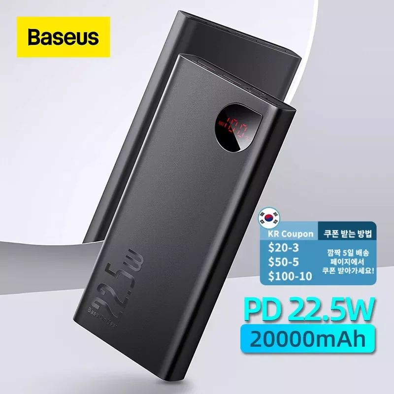 

Baseus 22.5W Power Bank 20000mAh Portable Fast Charging Powerbank Type C PD Qucik Charge Poverbank External Battery Charger