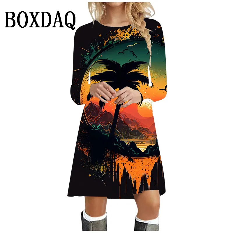 2024 гавайские женские платья мини-платья с принтом кокосового дерева женское