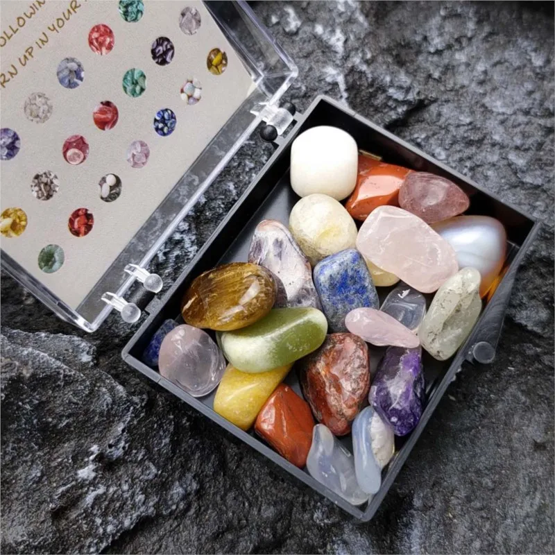 

1 set Natural Crystal Agate Stone Colorful Rocks Ore Collection Mini Mineral Stone Natural Mineral healing Reiki Stone box gift