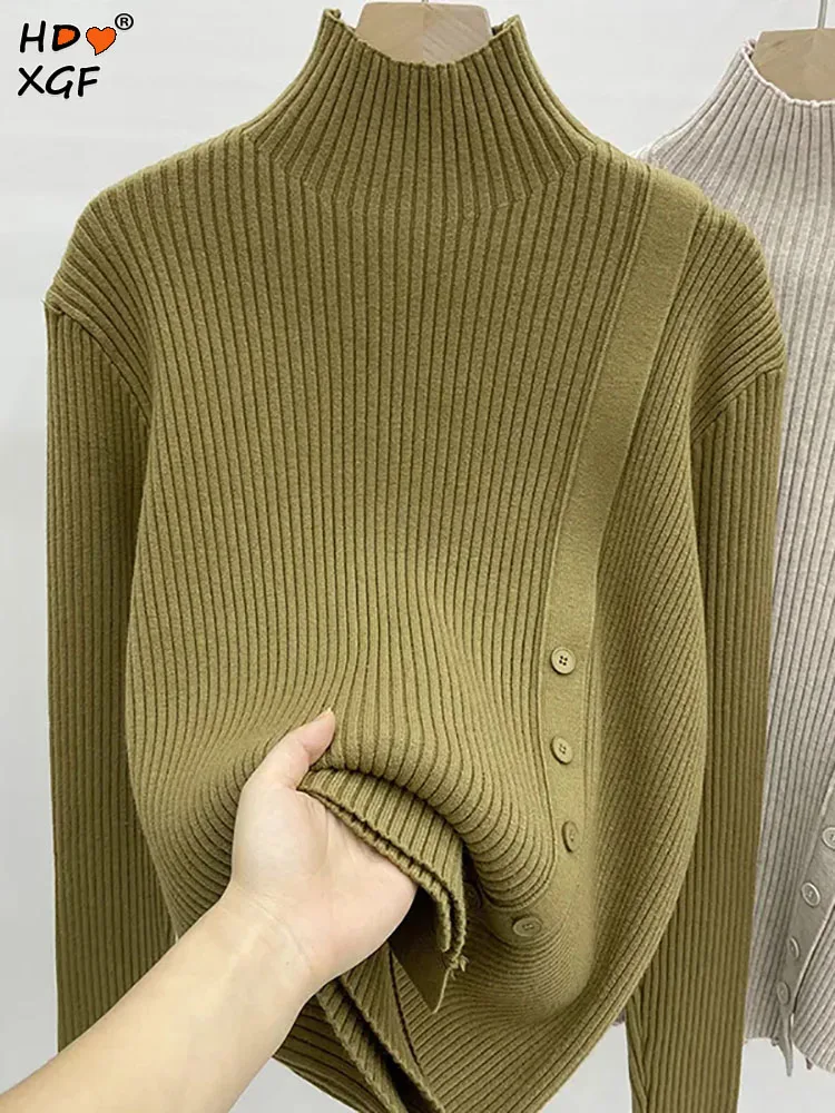 

Женский трикотажный свитер с боковыми пуговицами, однотонный теплый пуловер с круглым вырезом, простая кофта в офисном стиле для осени