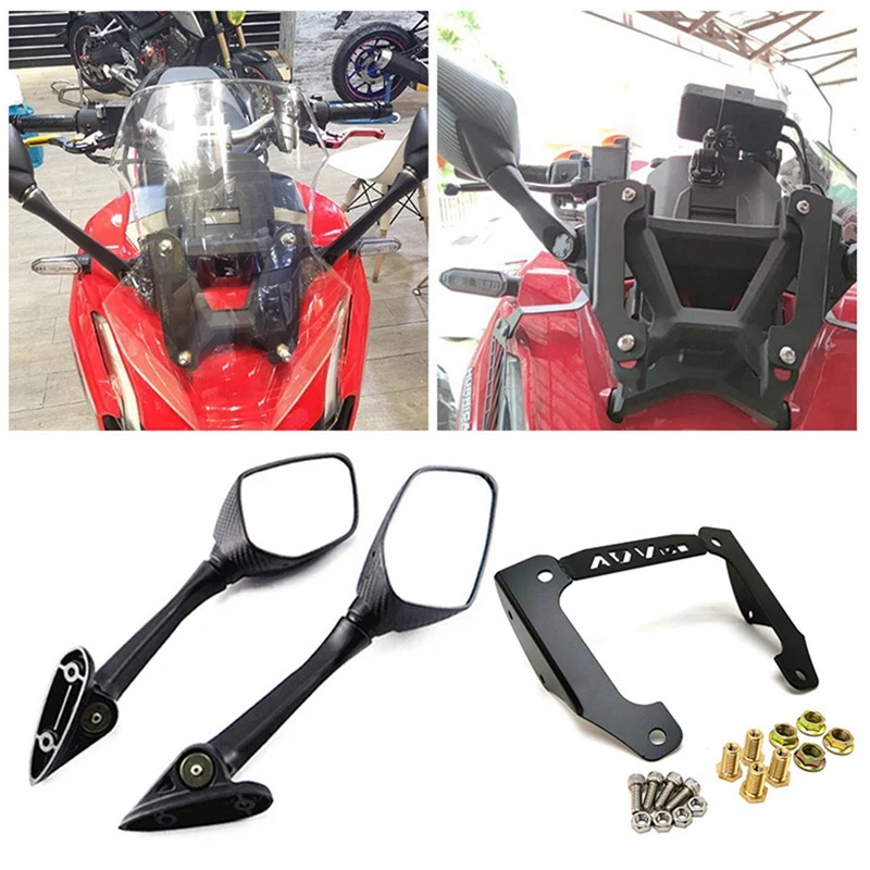 

Motorcycle Rear View Mirror+Bracket Kit Windshield Bracket Holder for HONDA ADV150 X ADV 150 2019-2021