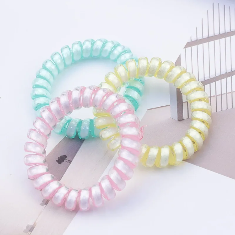 Women Stretchy Colors Telephone Wire Rubber Band Matt Colors Glow in Dark Non-mark Spiral Coil Ropes Solid Hair Ties Head Band