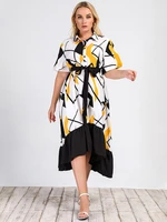 2022 womens short sleeve turn down coller party sashes dress plus size casual fashion women dresses for summer clothes