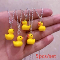 5pcsset fashion cute small cartoon little yellow duck charms pendant necklace handmade creative accessories jewelry