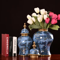 modern gilded blue ceramic vase flower arrangement crafts large porcelain general jar flower vase decorative jar home decoration