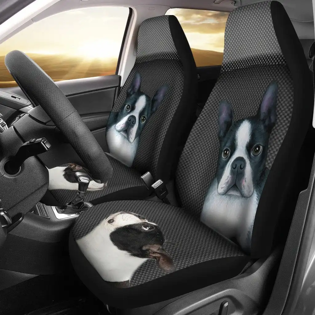 Cute Boston Terrier Print Car Seat Covers Set 2 Pc, Car Accessories Seat Cover