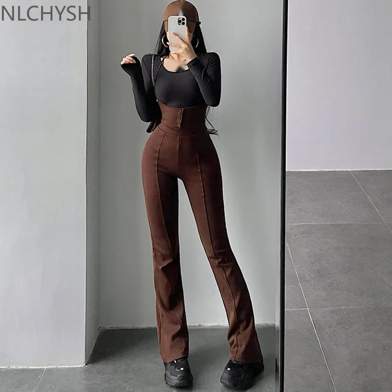 

Sexy Fashion Bandage Halter Neck High Waist Slim Skinny Overalls Casual Flare Pants Women's Fashion Trousers Korean Women