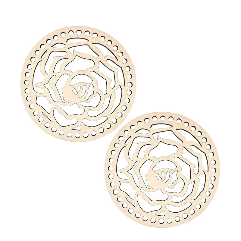 

2 Pcs Basket Making Supplies 5.5 Inch Circle Hollow Crochet Wooden Basket Bag DIY Craft Crochet Handbags Patterns Ideas