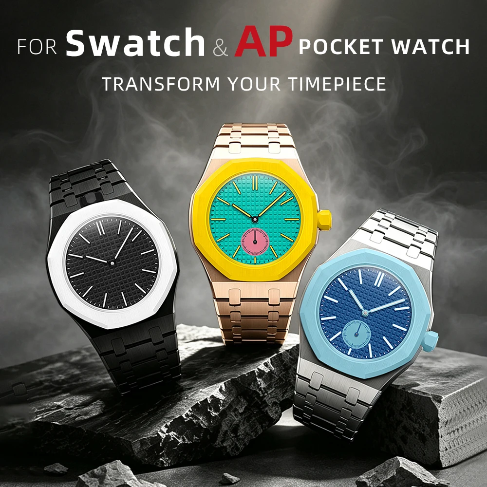 Фото Корпус из углеродного волокна + ремешок из фторкаучука для Swatch x AP Royal Pop Pocketwatch, комплект для преобразования карманных часов в наручные для Audemar Piguet Oak. №2