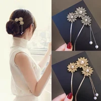 tassel hair clips chinese style full rhinestone daisy flower tree leaves stand u shape hairpins jewelry bride accessory party de